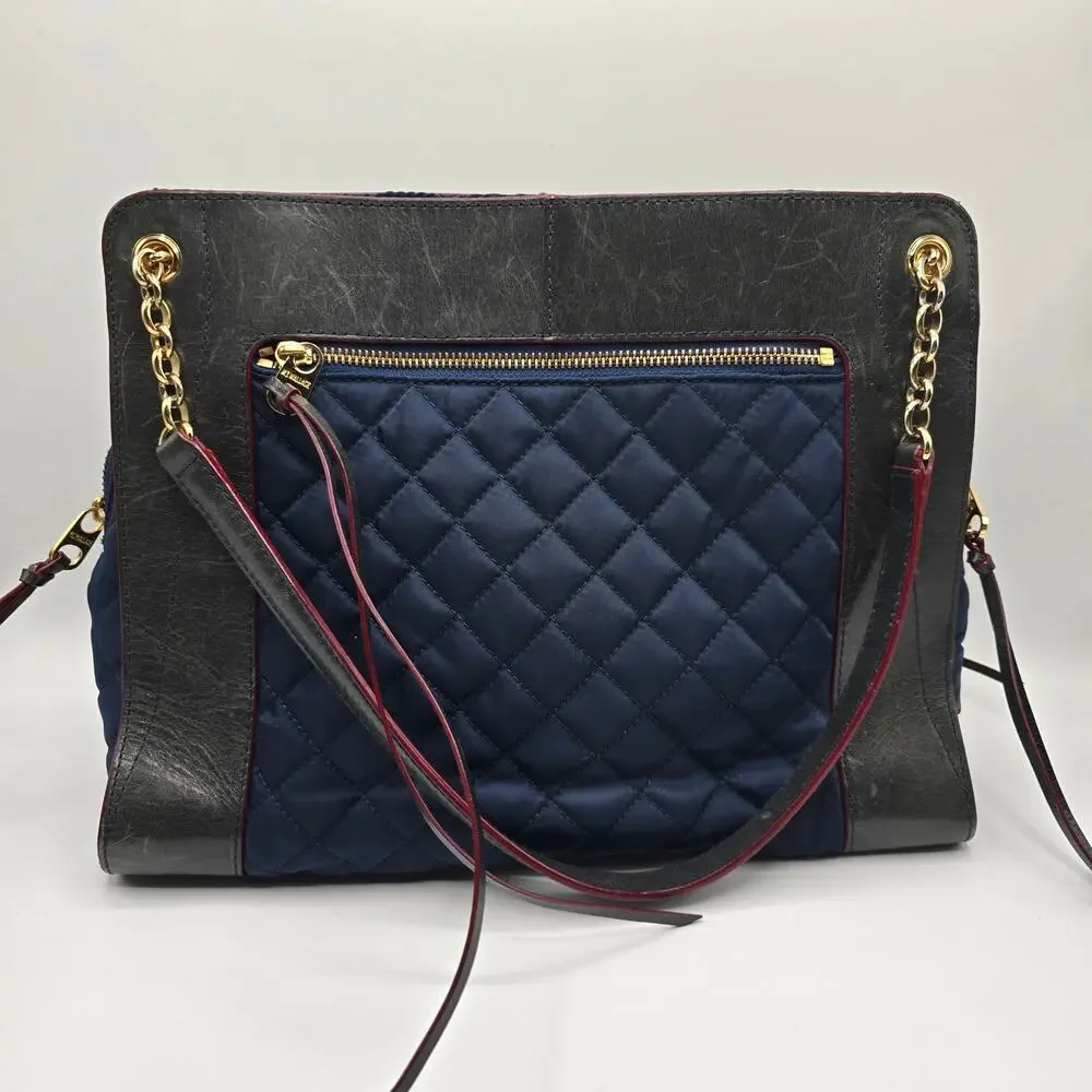 MZ Wallace New‎ York navy blue quilted leather trim purse gold chain handbag